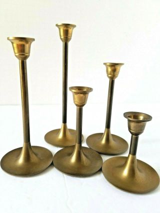 Vintage Brass Candlestick Holders Set Of 5 Graduated Interpur Taiwan Mid - Century