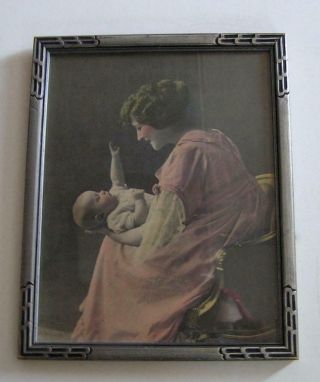 1924 " Juanita " Mother & Baby Colorized Photo Framed Silver Wood Art Deco 8x10