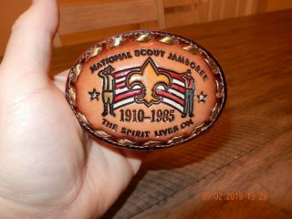 Bsa " 1985 National Jamboree " 75 Years Leather & Brass Belt Buckle -