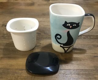 Hues N Brews Cattitude Rare Black Cat Green Eyes Tea Infuser\coffee Mug Cup