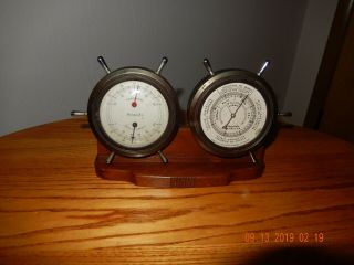 Vintage Airguide Barometer,  Thermometer And Hygrometer Dual Ships Wheel Design