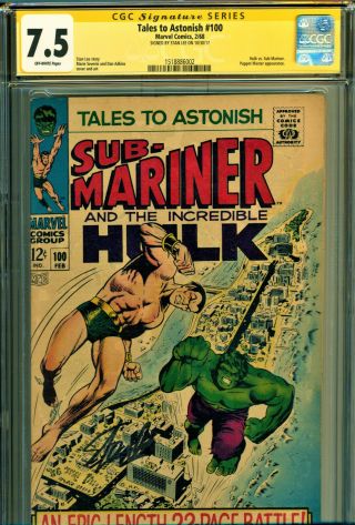 Tales To Astonish 100 Ss Cgc 7.  5 Signed Stan Lee Hulk Vs Sub Mariner