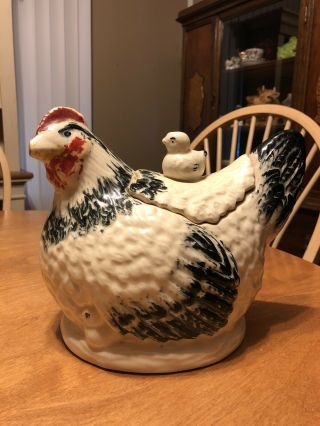 Vintage 1930’s Farm Hen And Chicks Cookie Jar Morton Pottery