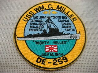 . Us Navy Patch Uss Wm C.  Miller De - 259,  Large Patch