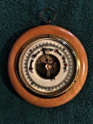 Vintage West Germany Barometer W/ Wood Frame And Convex Glass Dome - -