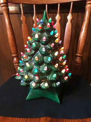 Vintage Ceramic Christmas Tree Holland Mold 1969 Multi Colored Lights 15 " Tall