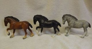 3) Breyer Paddock Pals/ Little Bits Clydesdale Horses.  Dapple Gray,  Bay,  Black