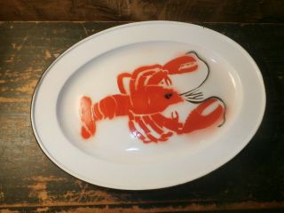 Set 8 Vintage Enameled Enamelware Metal Lobster Platter Tray Seafood Plates