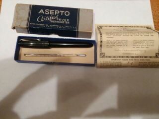 1951 Vintage Bd Asepto Glass Medical Fever Thermometer W/box