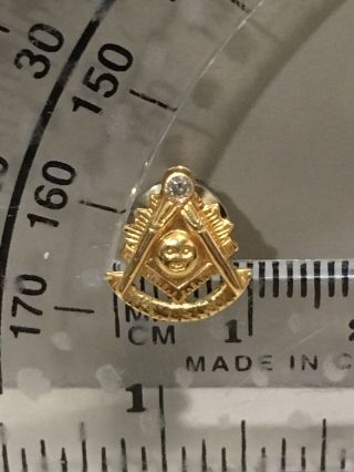 Vintage Masonic Past Master Freemason Smiling Sun Dial Quadrant Rhinestone Pin