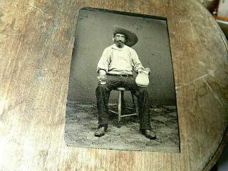 1/6 Plate Tintype - Cowboy With Outrageous Hat
