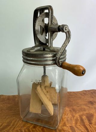 Vintage 2 Quart Glass Jar Butter Churn