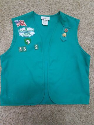 Junior Girl Scout Uniform Vest With Patches Pre - Owned
