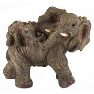Elephant Family Mother With Baby On Back Figurine 5.  5 " Long Resin Statue