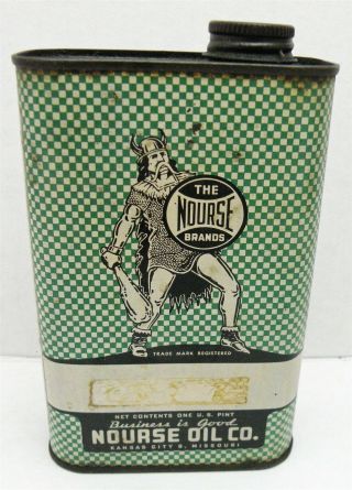 Nourse Oil Co One Pint Oil Vintage 1940s Metal Can Advertising Gas Station Tin