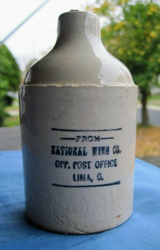 Antique Miniature Stoneware Advertising Jug - National Wine Co Lima Ohio