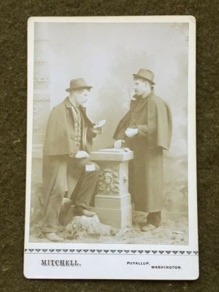1890s Era Cabinet Card Photo Of Gamblers Cheating Old West Poker Playing Pals