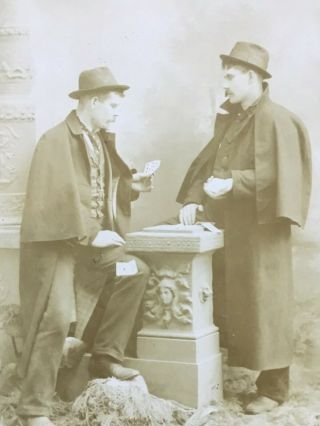 1890s era Cabinet Card Photo of Gamblers CHEATING Old West Poker Playing Pals 2