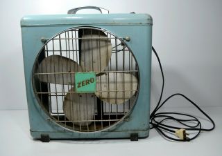Vintage Edison Co Usa Zero Fan 3 Speed Model 4012 Metal Box Fan Aqua Blue