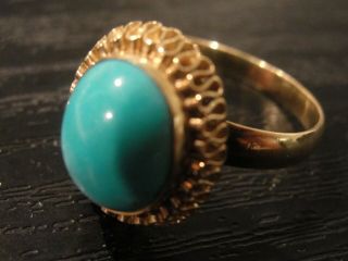 18k Solid Gold Vintage Natural Robin Egg Blue Turquoise Ring Sz 7 - 7.  5
