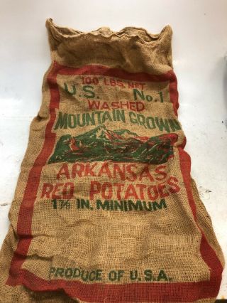 Vintage Arkansas Washed 100 Lb.  Potatoes Burlap Sack U.  S.  No1 Mountain Grew