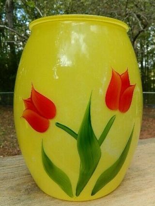 Vintage Bartlett Collins Glass Cookie Jar Htf " Red Tulips " Yellow No Lid