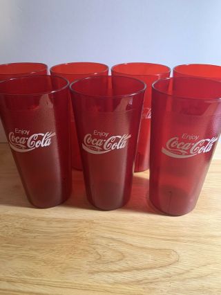7 Ruby Red Plastic Restaurant Tumblers/cups 20 Oz.  Coca Cola Carlisle