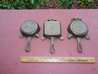3 Early Griswold Cast Iron Ashtrays - All Different