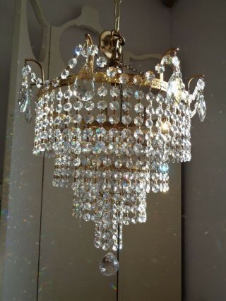 Stunning Large Lead Crystal Waterfall Vintage French Chandelier