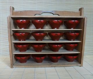 Vintage Japanese Lacquered Soup / Rice Bowls With Wood Storage Box