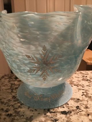 Disney Parks Arribas Frozen Blue Swirled Glass Vase Mouth Blown/hand Etched