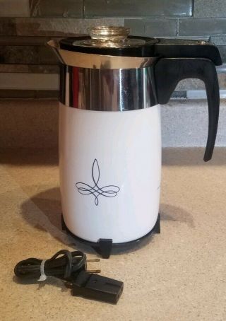 Vintage Corning Ware " Black Trefoil " 10 Cup Electric Coffee Pot W/ Stand
