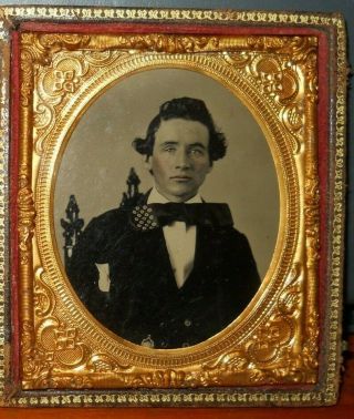 Handsome Young Man 1/6th Size Tintype Image In Half Case