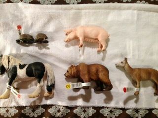 Schleich 5 Animals W/tags - Clydesdale,  Deer,  Bear,  Hedgehog Pig (no Tag)