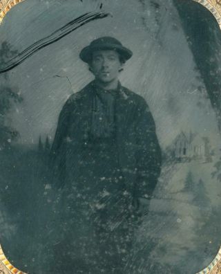 Sixth Plate Ambrotype Of Young Handsome Man With Countryside Backdrop