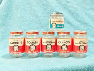 6 Vintage Gerber Baby Food Jars - Empty - Collectors Item