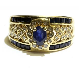 14k Yellow Gold.  22ct Vs1 G Diamond Sapphire Womens Ring 6.  3g Estate Vintage
