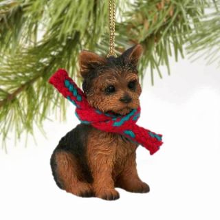 Yorkie Dog Hand Painted Ornament Figurine Resin Christmas Terrier Puppy Holiday