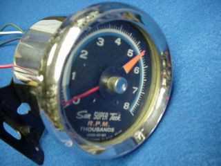 Vintage Sst - 802 Sun Tach Tachometer & Chrome Cup Day 2 Blue Line 8000 Rpm