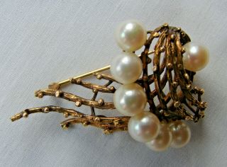 A Striking,  Large,  Vintage 14ct Gold And Pearl Spiral/shell Form Brooch