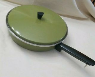 Sears Heat Core Stainless Steel Skillet/ Frying Pan & Lid Avocado Green Vintage