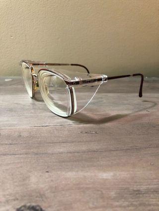 Vintage Prescription Safety Glasses W/glass Lens Metal Frame Side Eye Shields
