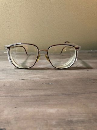 Vintage Prescription Safety Glasses W/Glass Lens Metal Frame Side Eye Shields 3