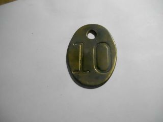 Vintage Brass Metal Double Sided Number 10 Cattle Cow Animal Ear Tag