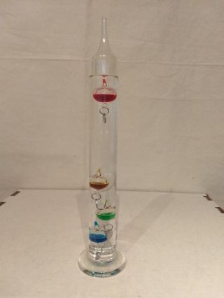 Galileo Crystal Glass Thermometer Liquid Floating 4 Colorful Spheres Balls Stand
