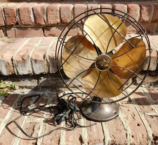 Vintage Emerson Electric 6250 - K Oscillating Fan 4 Copper Blades Spider Web Grate