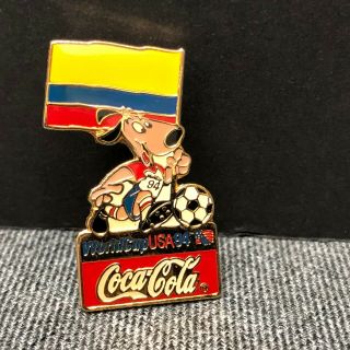 Vintage 1994 World Cup Soccer Colombia Flag Coca Cola Pin Publix Exclusive