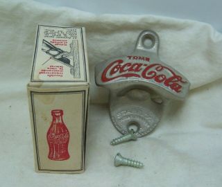 Vintage Tome Coca Cola Starr X Cast Iron Bottle Opener w/ Box & Screws 3