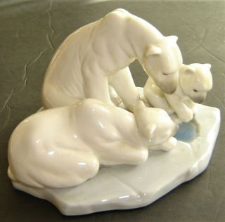1984 Lladro Porcelain Figurine Bearly Love Retired 1443 Polar Bears - Near 3