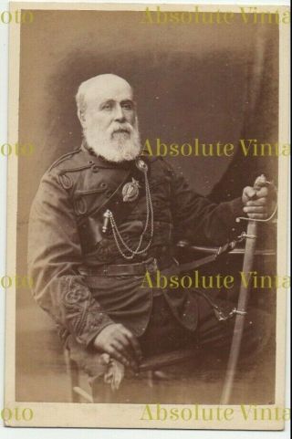 Military Cabinet Photo Old Soldier In Uniform With Sword W.  Clark Brighton 1880